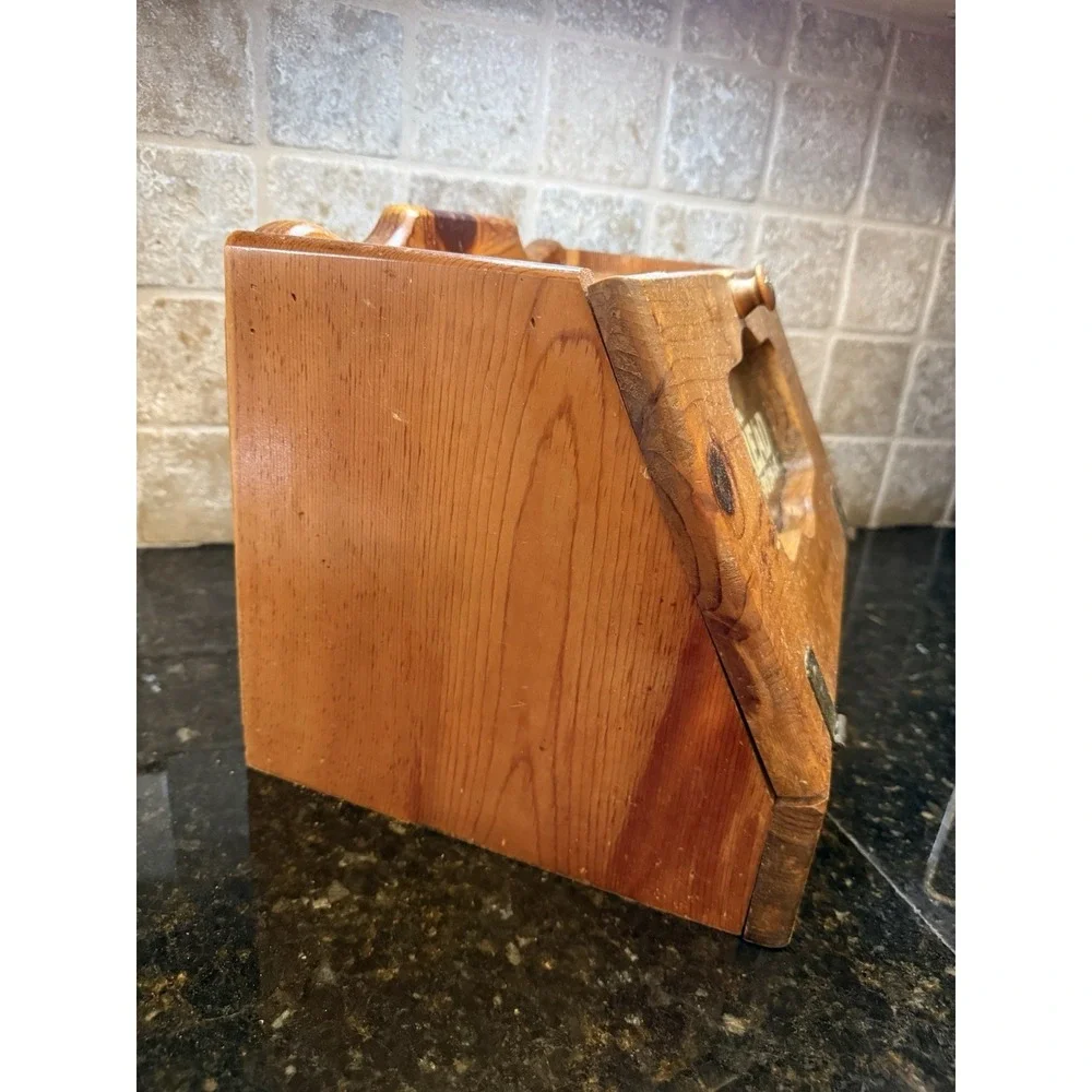 VTG Wooden Bread Box Stencil Design Glass‎ Farmhouse Decor Cottage Core Granny